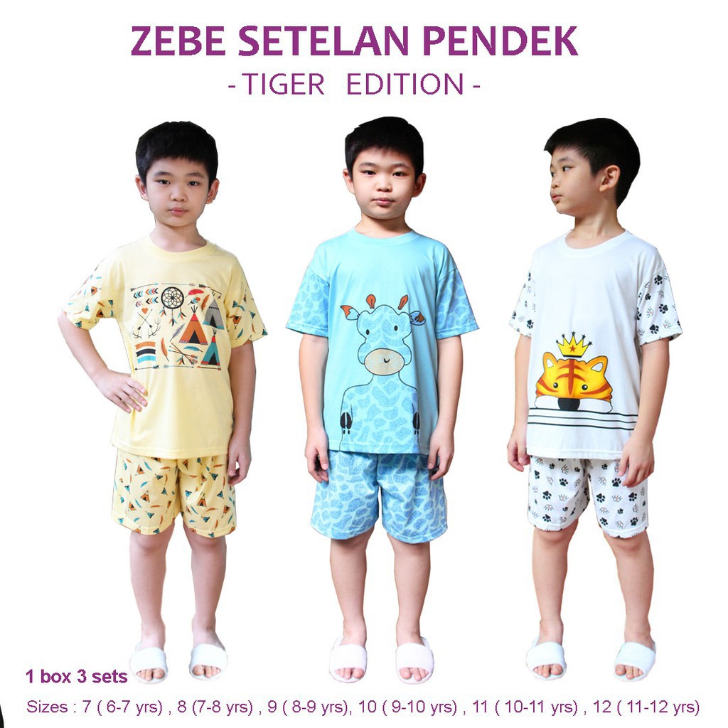 3 Pcs ZEBE setelan pendek anak BAT / LION / TIGER / INDIAN BAJU ANAK BAJU BAYI 6-12 TAHUN