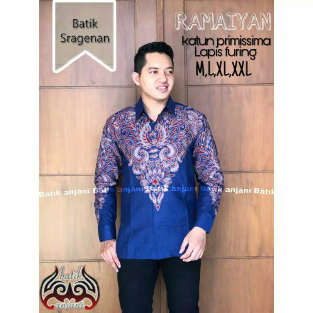 Anjani 005 Ramaiyan Kemeja Batik Pria Eksklusif Lengan Panjang Berfuring Batik Solo Katun Primisima
