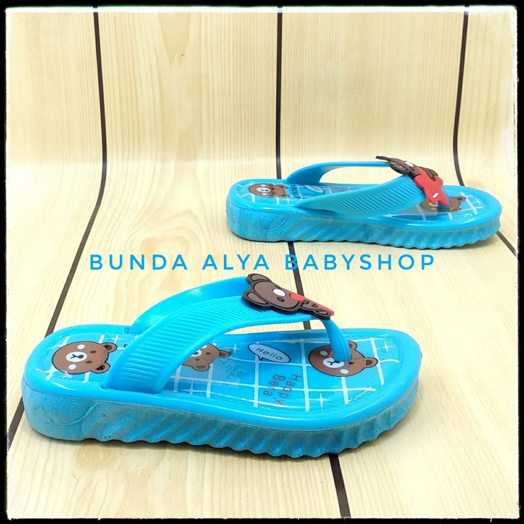 Sendal Jepit Anak IMPORT Usia 1 2 3 Tahun BIRU - Sandal Jepit Anak Cewek Lentur Motif Love Bear