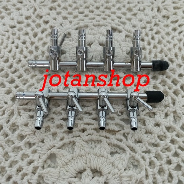 Kran Keran 4 Cabang lubang Nikel Stainless besi Pembagi Udara Aerator Aquarium