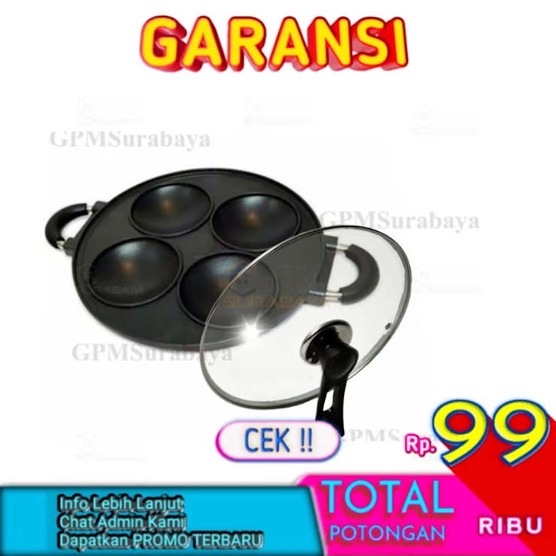 HAPPY CALL Cetakan Kue Serabi 4 Lubang Selong Teflon Apem Anti Lengket