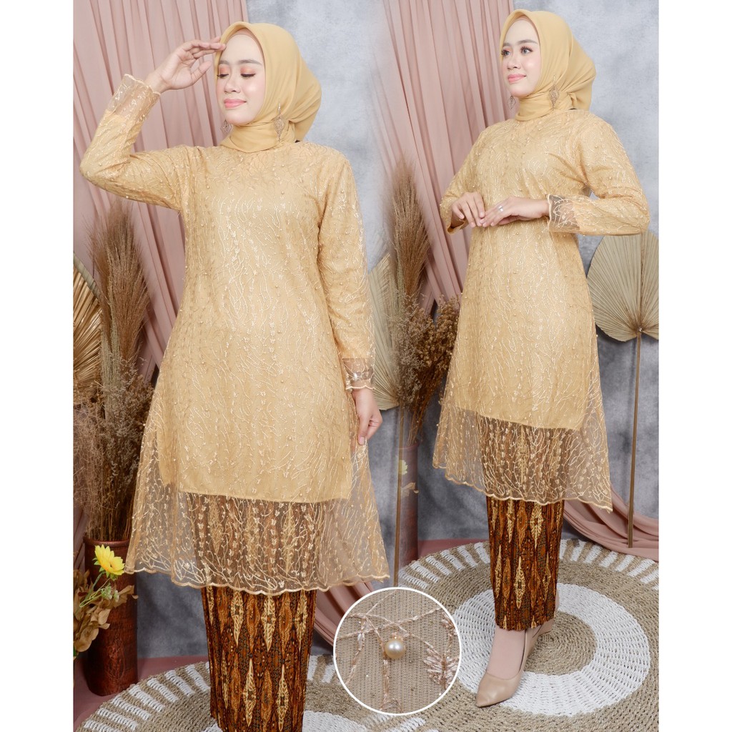 PROMO SET TUNIK TULE MUTIARA BORDIR / SET TUNIK PESTA