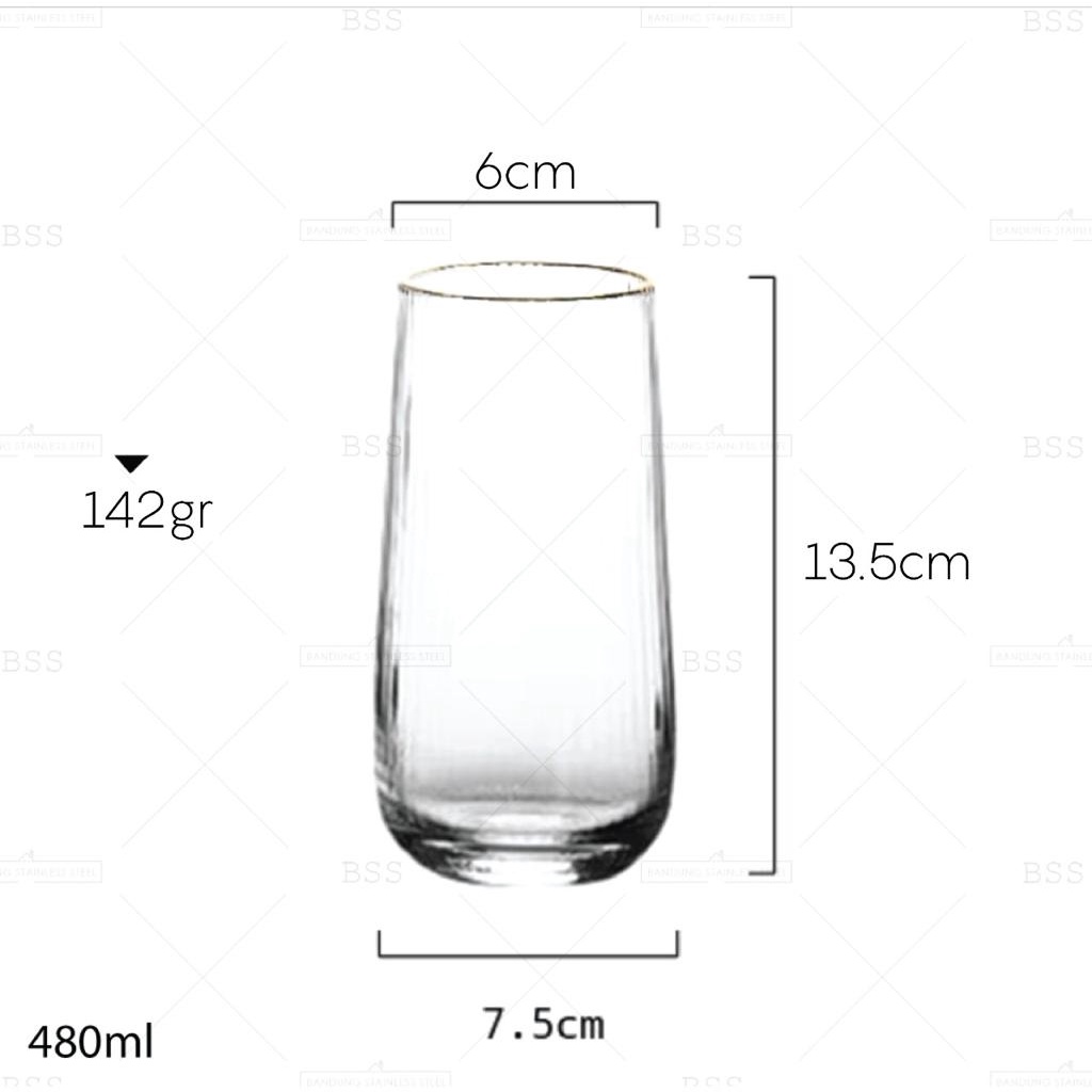 Gelas Kaca 480ml Kopi Susu Ripple Kristal Tinggi Yo-Reum Aesthetic Korean Drinking Glass