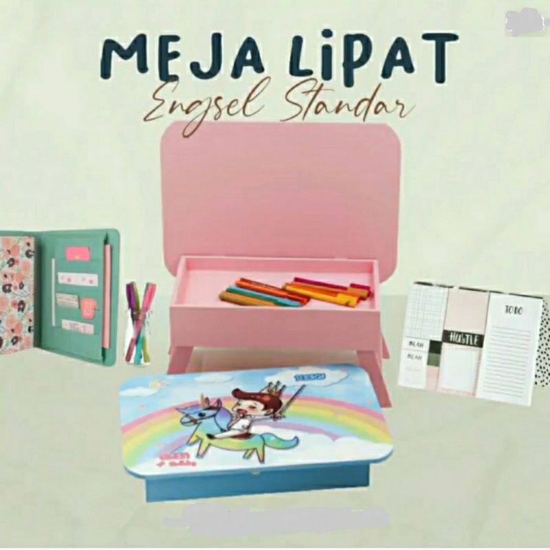 CUSTOM MEJA BELAJAR LIPAT LACI ENGSEL Custom Karakter Nama Anak OPEN PORTABLE KIDS WOODEN GIFT ULTAH
