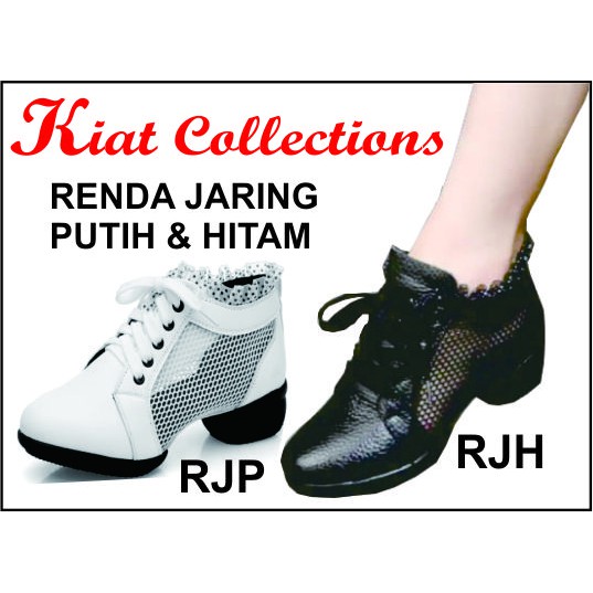 SEPATU LINE DANCE RENDA JARING HITAM &amp; PUTIH