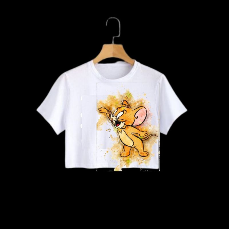 Clothing May - Crop Top Crop Tom n Jerry Kaos Distro Croptop Atasan Krop Top Wanita Cewek Viral