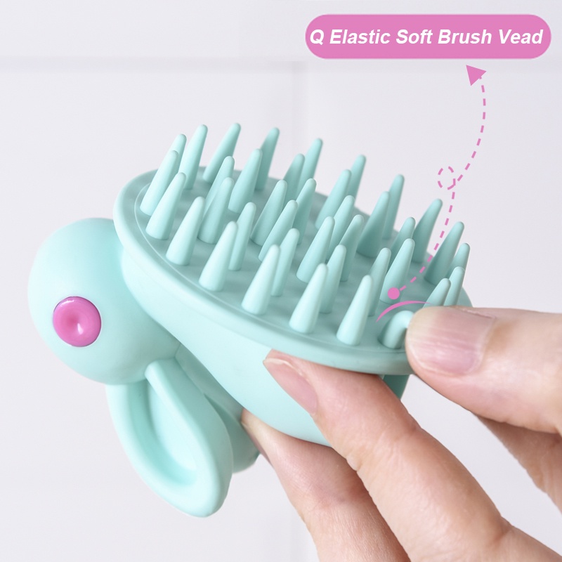 Rabbit Shape Silicone Scalp Massage Brush/ Cute Portable Hair Wash Comb/ Comfortable Safe Baby Shower Brush