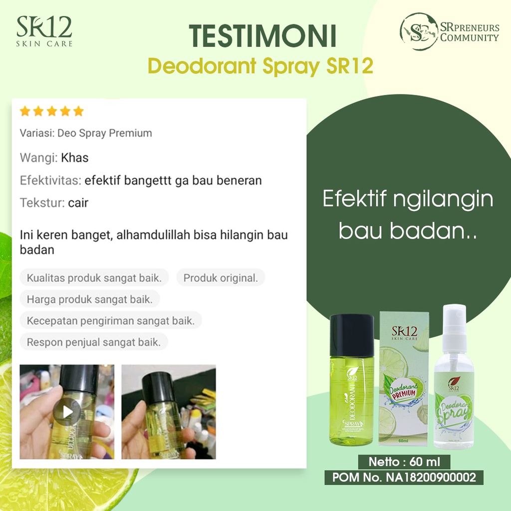 DEODORANT SPRAY PREMIUM SR12 60 ML / TAWAS CAIR / PENGHILANG BAU BADAN / ANTI BAKTERI