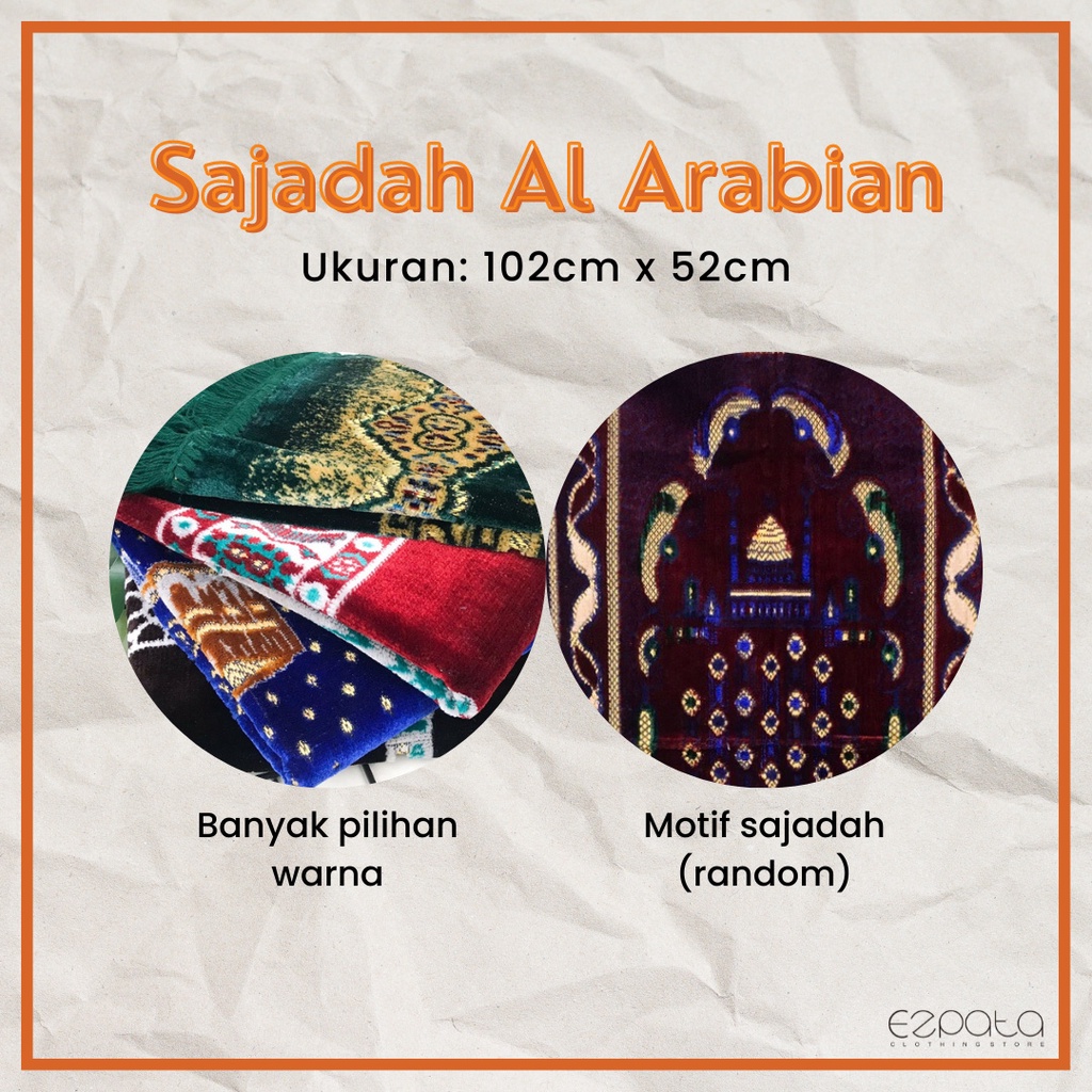 Ezpata Sajadah Tanggung Al Arabian Turkish Lembut dan Tebal Sholat Ukuran 102x52cm Motif Warna Random Murah Berkualitas Model Terbaru
