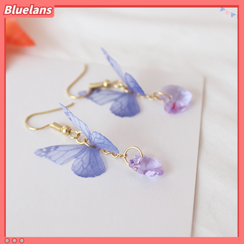 Anting Kait Panjang Menjuntai Desain Butterfly Heart Gaya Elegan Untuk Wanita
