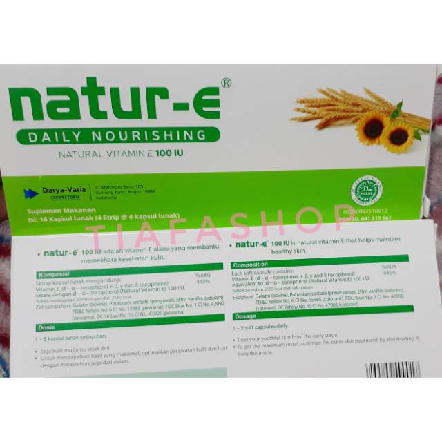 Natur E Vitamin E Softgel Kemasan Isi 4 Kapsul Dan 16 Natur E Nature 100 Iu Shopee Indonesia