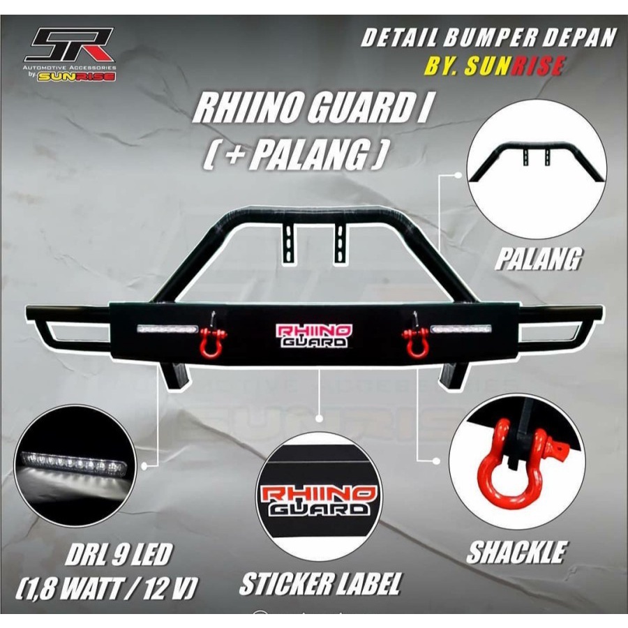Bumper Depan Rhino Guard 1 (Tanpa Palang atau Dengan Palang) lampu DRL & Shackle Bemper Mobil Avanza