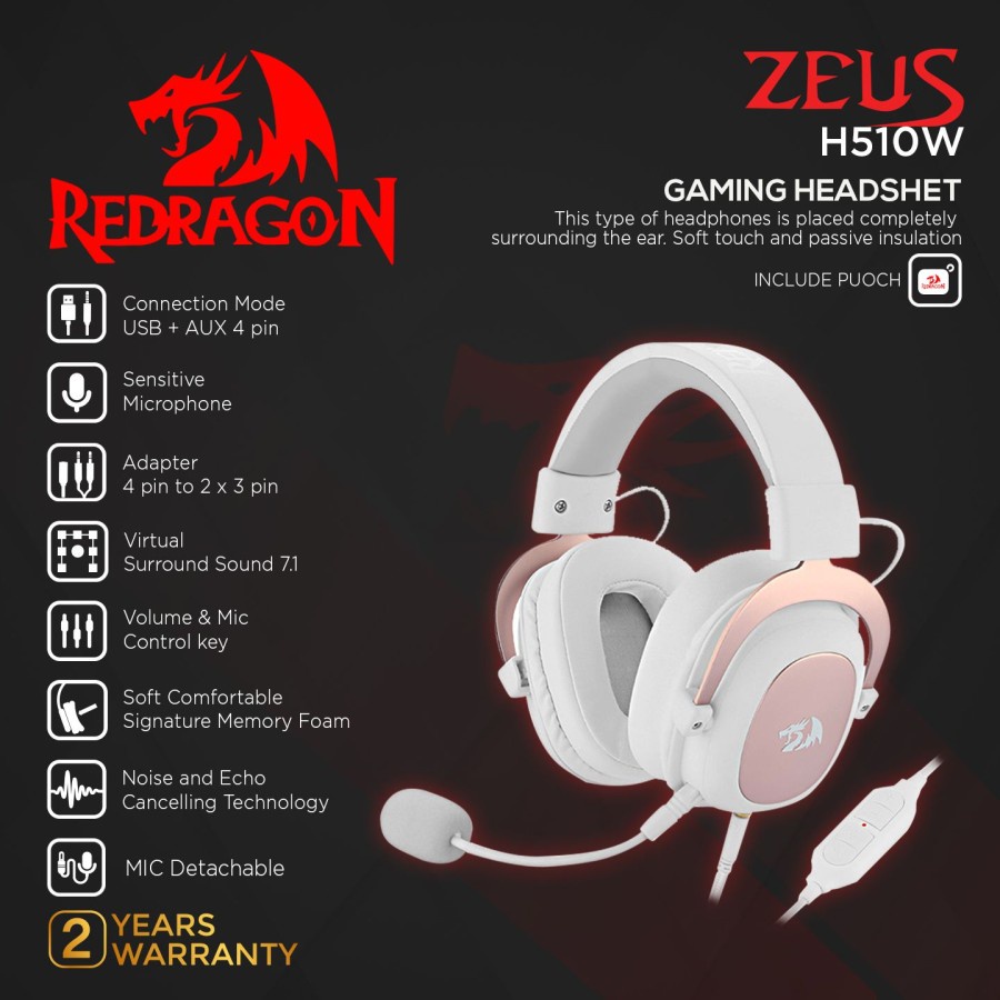 Redragon H510 Gaming Headset 7.1 with Microphone USB AUX ZEUS 2