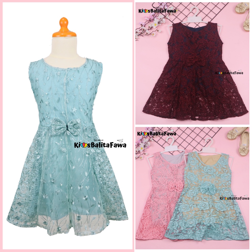 Dress Keira uk 3-4 Tahun / Dres Brukat Kensi Anak Perempuan Gaun Pesta Kondangan Baju Balita Import