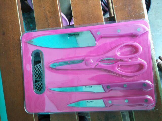 Talenan Set 5 Pcs Pisau Dapur Pisau Roti Pisau Daging Gunting