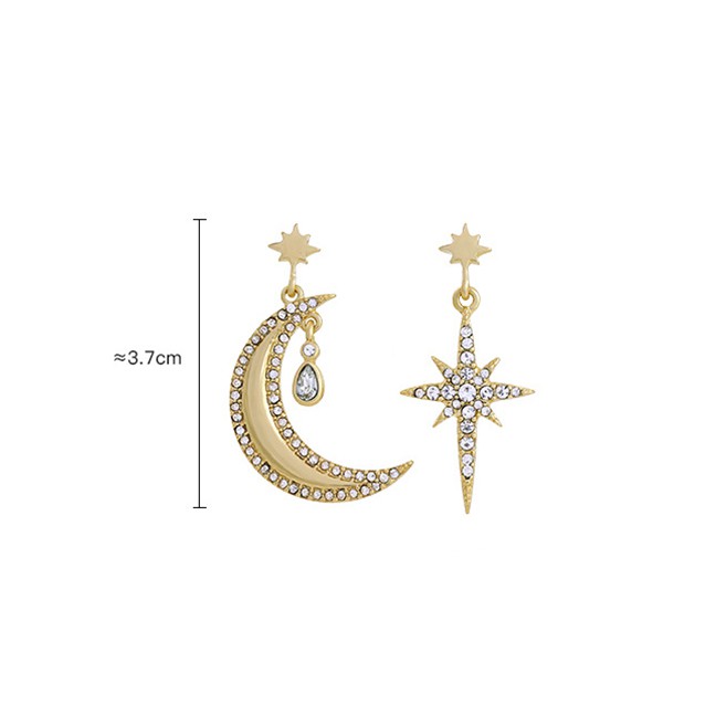 LRC Anting Fashion Gold Ear Clip 925 Silver Needle Alloy Diamond F5207x
