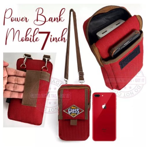 Tas HP 7 inch Wanita Pria - Tas Selempang HP 5 inch Warna Marun Hijau - Dompet HP Pinggang - Pouch H