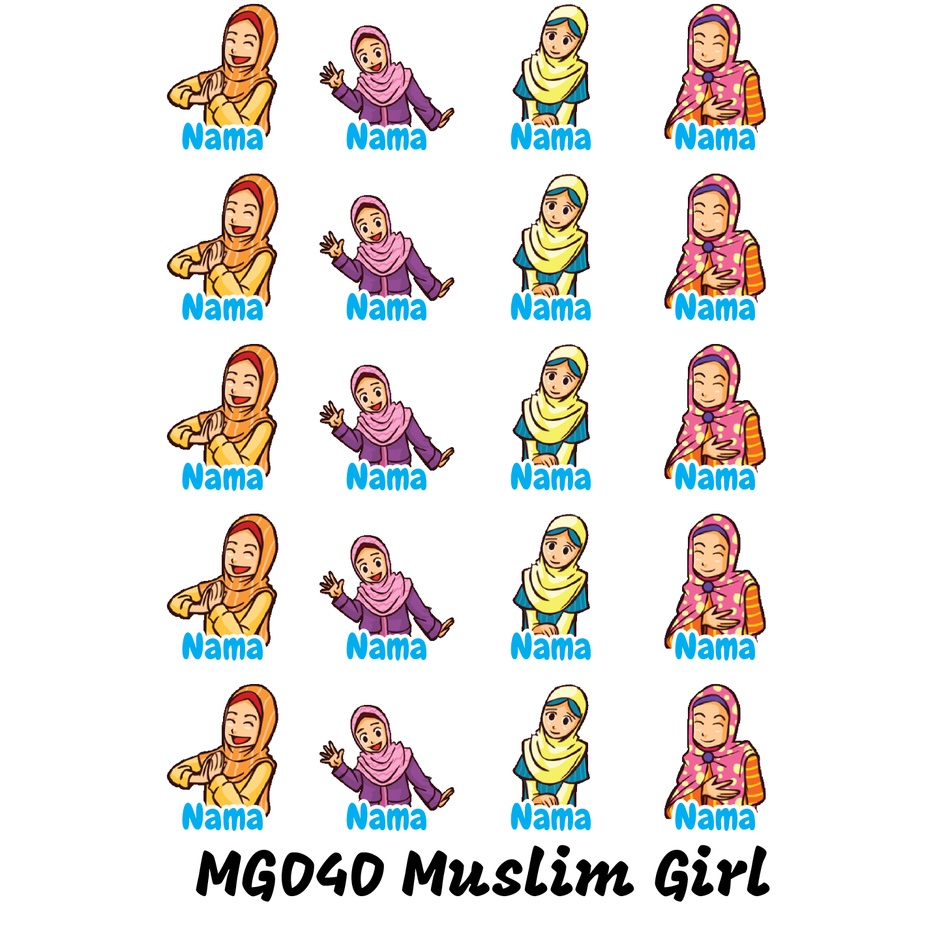 

Sticker Nama Cutting Label Waterproof Tahan Air Muslim Girl 40 (MG040)