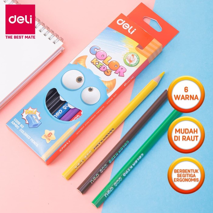 

(DISKON TERMURAH) DELI Color Kids Jumbo Colored Pencil 6C [EC00660] - Pensil warna anak-