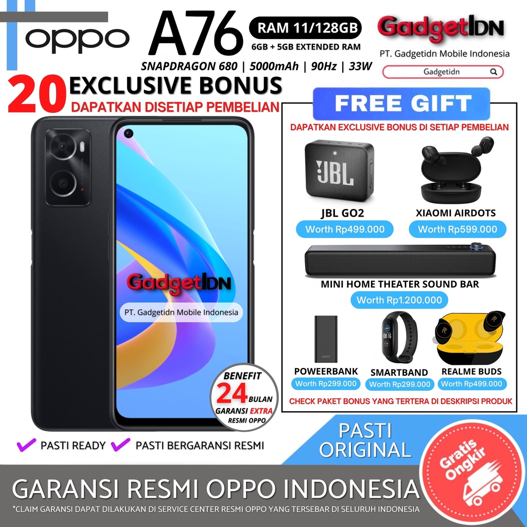 OPPO A76 11/128GB ( 6GB + 5GB EXTENDED RAM ) GARANSI RESMI OPPO