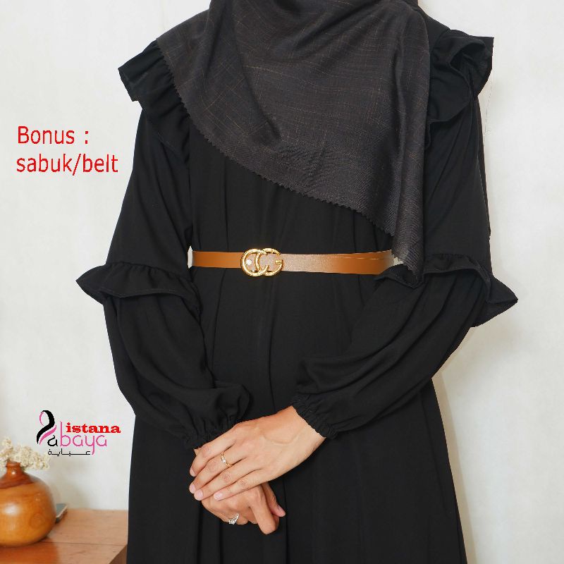 abaya turki terbaru elegan trendy dg bonus sabuk Cantik dan aksen tangan layers