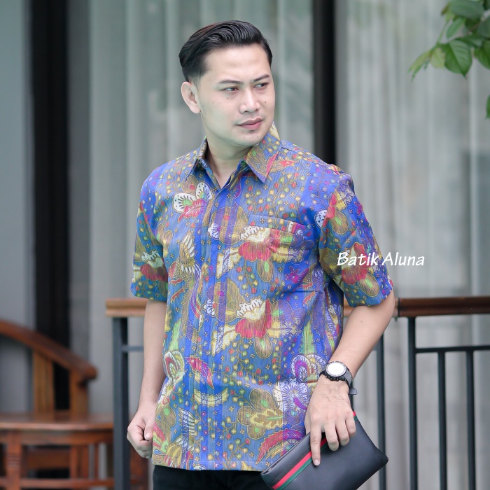 Batik Pria Pendek Tenun Super Premium Eksklusif Kemeja Cowok Batik Aluna FPT 004