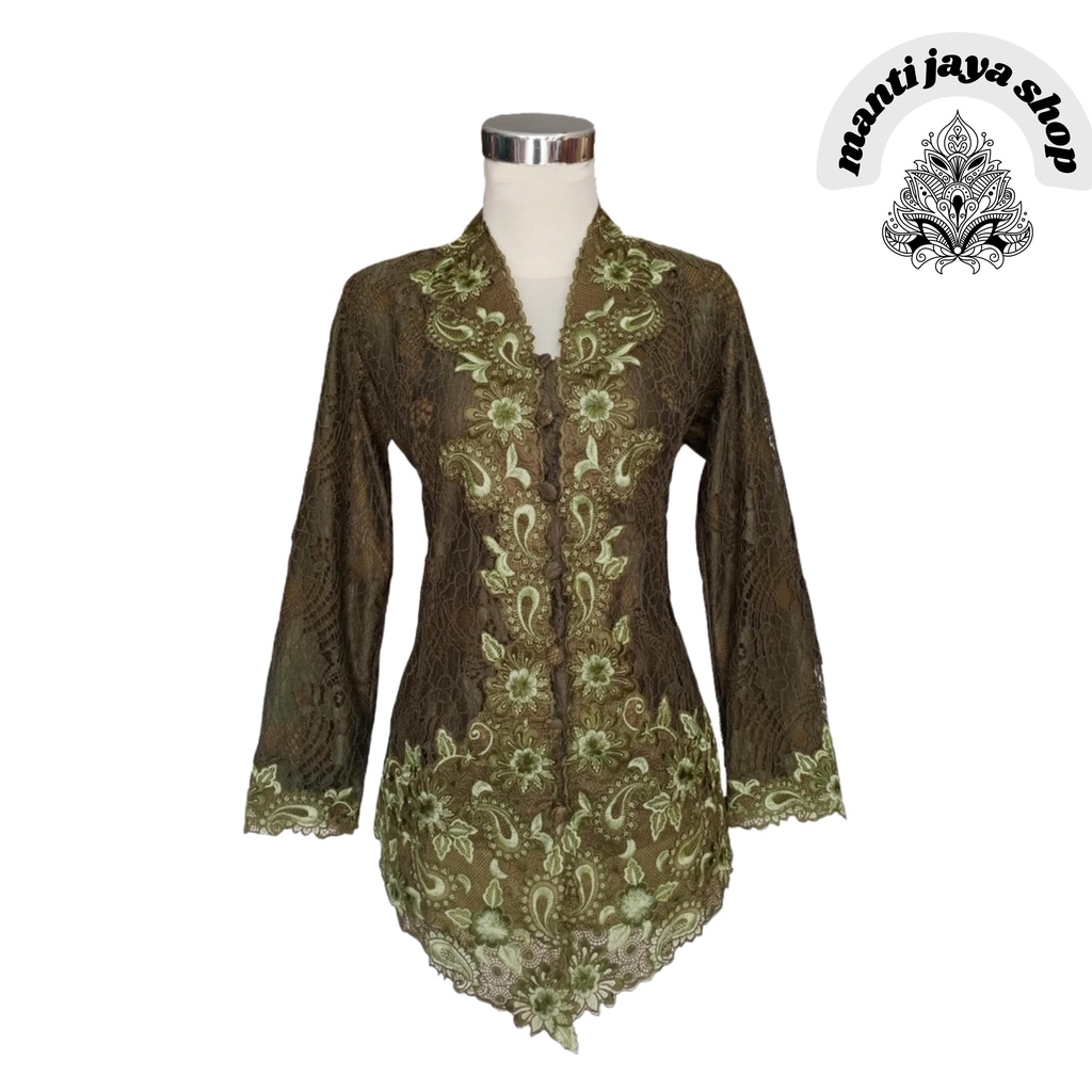 Kebaya Brokat Warna Hijau Baju Lengan Panjang Atasan Kebaya Wisuda Modern Murah