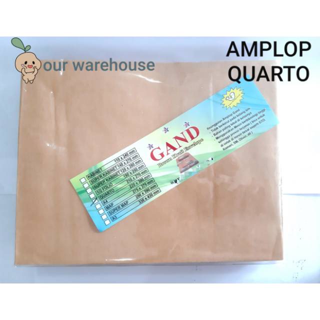 

Amplop Coklat Quarto Qwarto Kuarto Kwarto 80 gram ukuran 210x270 mm isi 100 lembar GAND