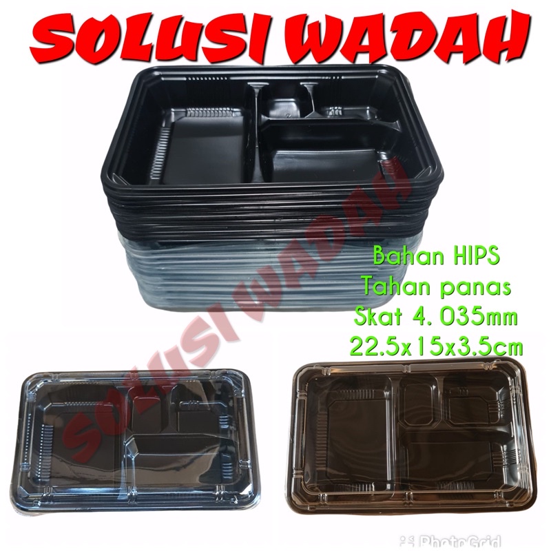 [ 50 SET ] Mika Bento Sekat 4 Polos HIPS - PET / Tray Bento Sekat 4 Polos PET - HIPS