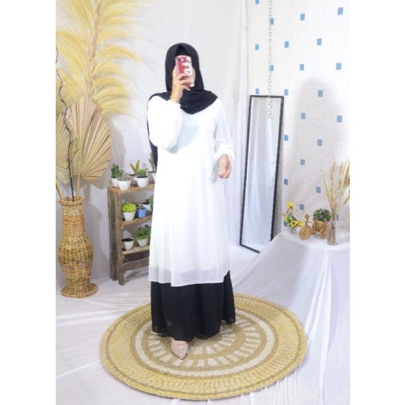 gamis malaysia putih kombi hitam / seragaman guru / gamis guru
