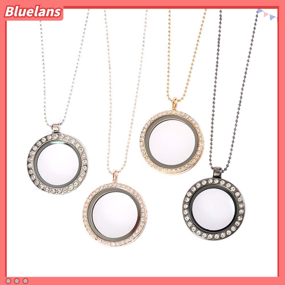 Kalung Rantai Dengan Liontin Kaca Bulat Aksen Berlian Imitasi Untuk Wanita