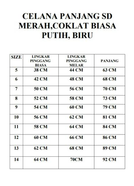 Celana panjang coklat SD seragam sekolah