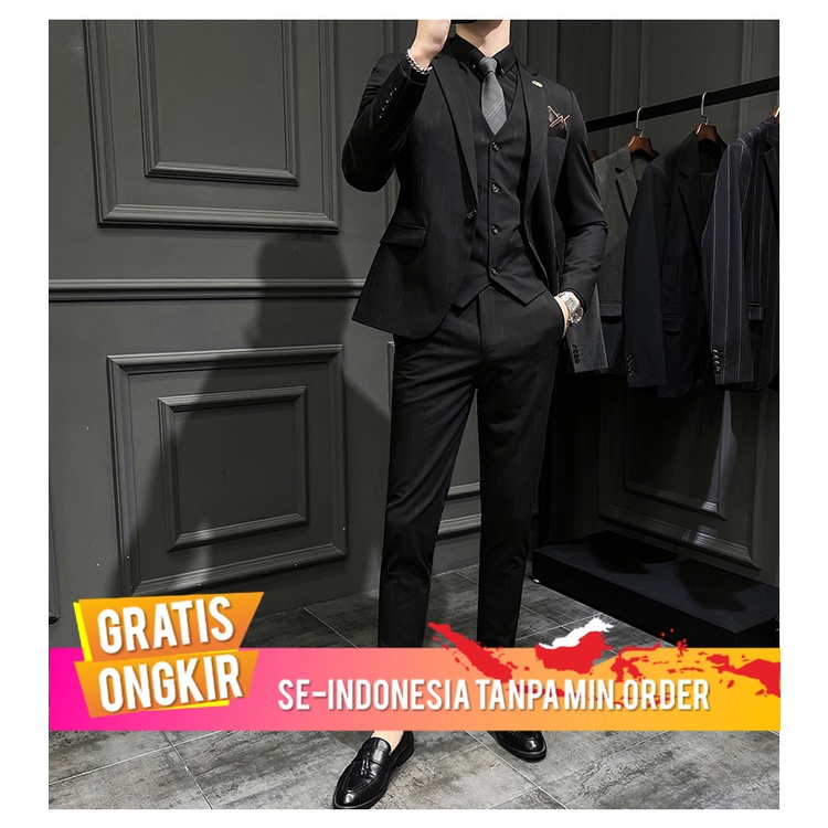 Jas Pria Pria Perapi Halus Jas Pria Fashion Korea Slim Fit Suit Set Tukang Cukur Suit Hist