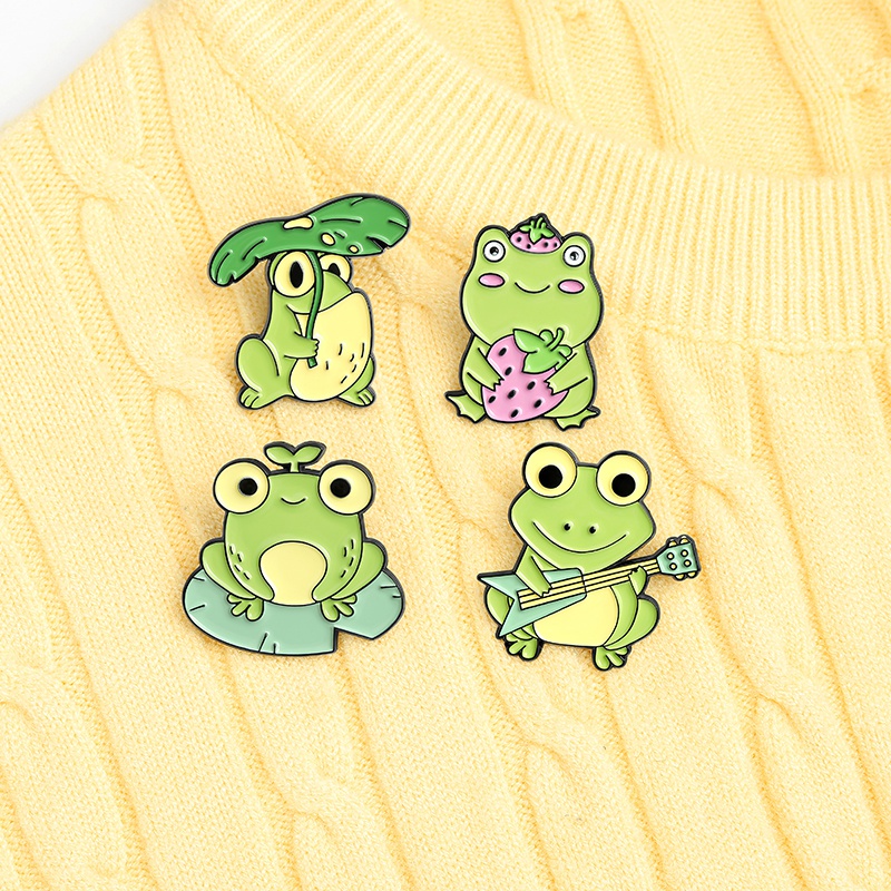 Pin Bros Enamel Bentuk Kartun Katak Daun Teratai Untuk Hadiah Anak