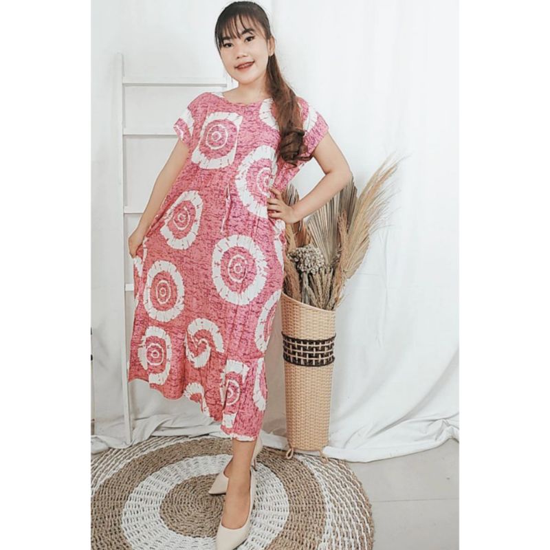 RUFFLE RIT SERUT JUMBO BAJU TIDUR VIRAL KEKINIAN TIE DYE HARGA GROSIR MOTIF RANDOM SURABAYA-Bulat Pink