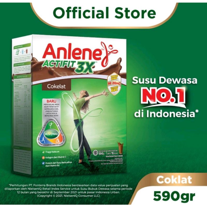 Susu ANLENE Actifit 590g 590gr g gr  (Kemasan lama Netto 600 gr ) (Susu original / coklat / vanilla)