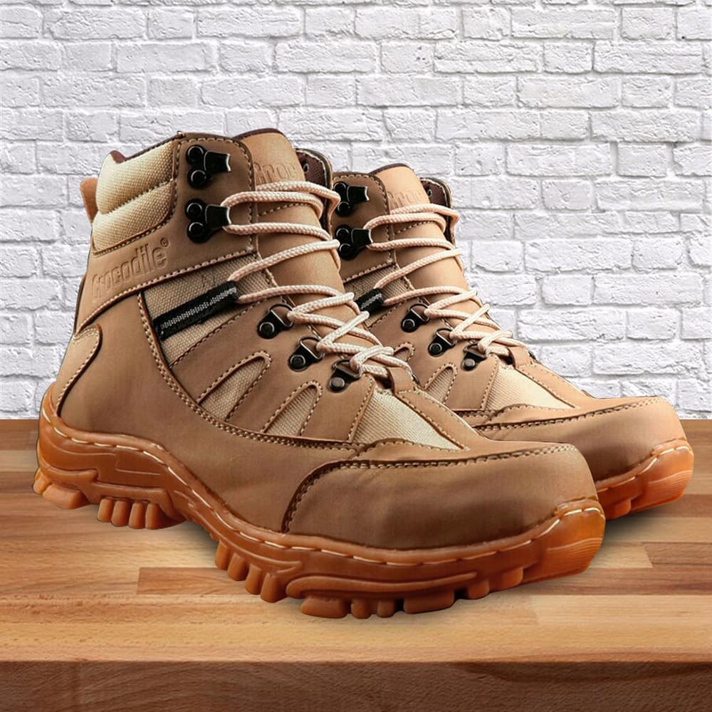 Sepatu Safety Pria Boots Crocodile Armour Hitam Ujung Besi Working Proyek Hiking-1