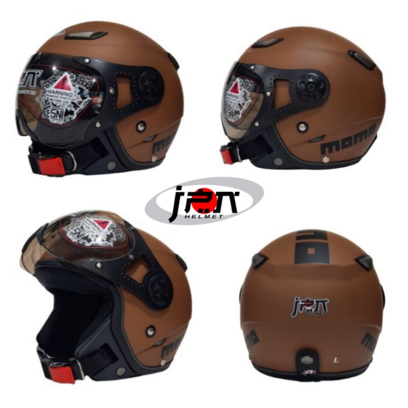 Helm Retro Jpn Momo Pilot COKLAT DOFF Pria Wanita Dewasa Helm Scooter Classic