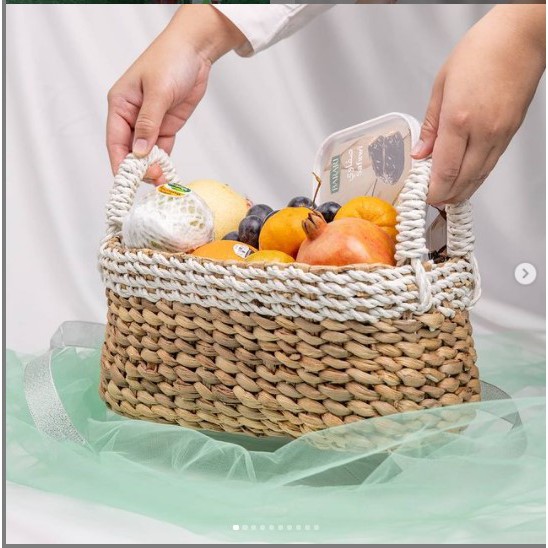 keranjang anyaman enceng Gondok handel Seagrass Oval Variasi Putih Dengan Handle / Hampers Box