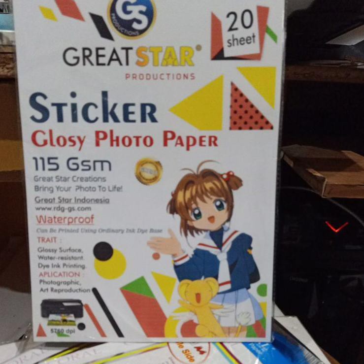 

Ready IHP STICKER GLOSY PHOTO PAPER 115 GSM A4/20 LEMBAR anti air/water proff 9C Best Seller-