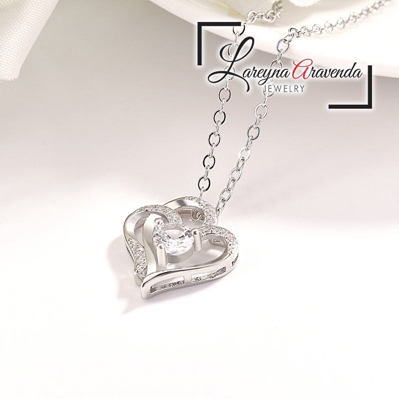 Kalung Titanium + Liontin Wanita Model Double Love Crystal KL020