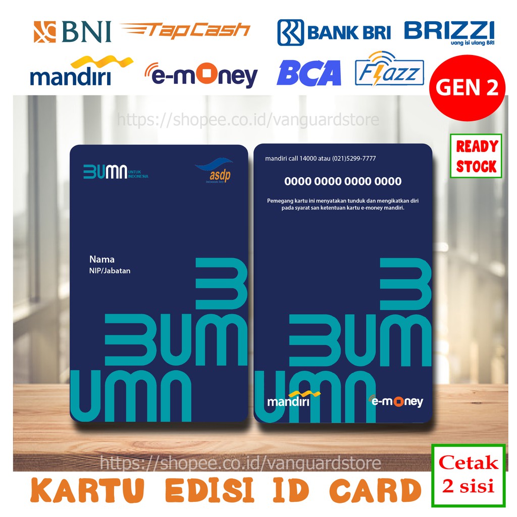 KARTU E MONEY E TOLL ID CARD ASDP NEW KARTU MANDIRI EMONEY BNI TAPCASH BRI BRIZZI FLAZZ BCA - 2 SISI