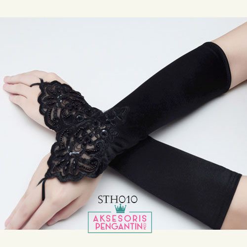 [BISA COD] AKSESORIS PENGANTIN SARUNG TANGAN WANITA WEDDING GLOVES HITAM STH010