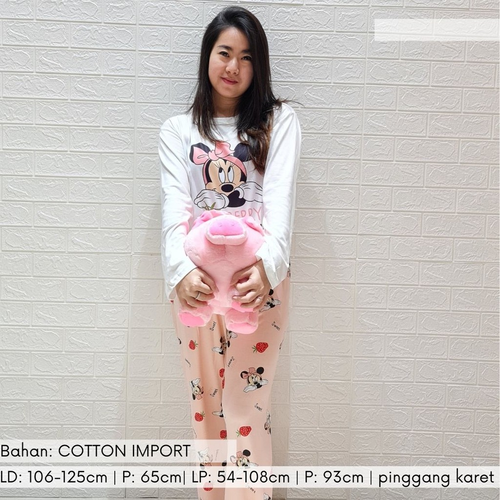 3531 kaos pajamas long minnie berry one set import big baju tidur