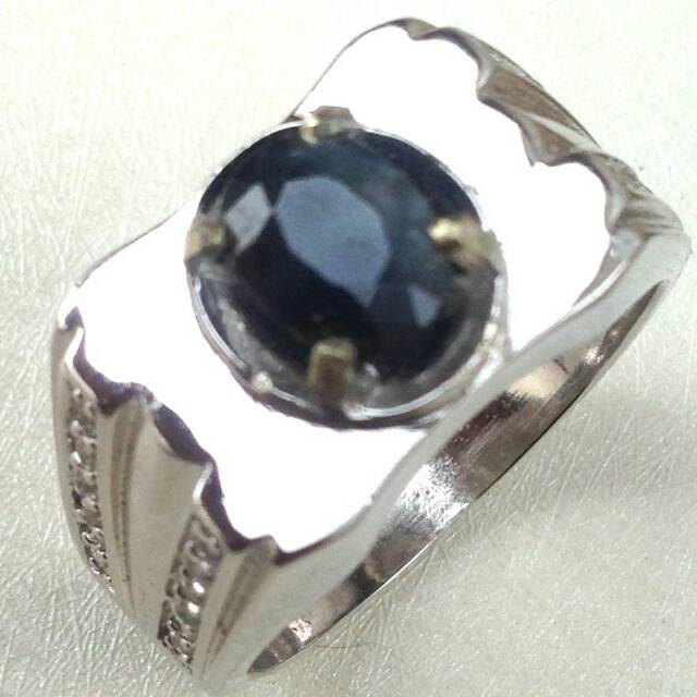 Cincin Batu Akik Permata Natural Blue Sapphire Safir Burma Full Luster Original