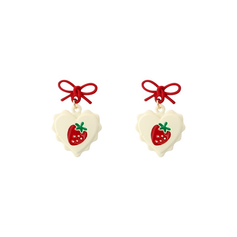 Strawberry cinta hati anting-anting wanita musim panas hipster s perak stud anting-anting sederhana