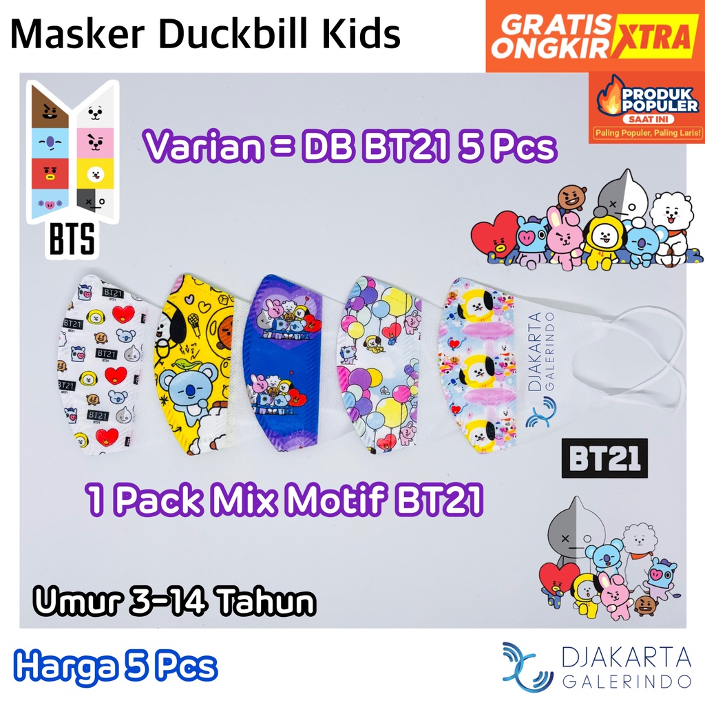 Masker Duckbill Anak BT21 - Masker Duckbill Kids BTS