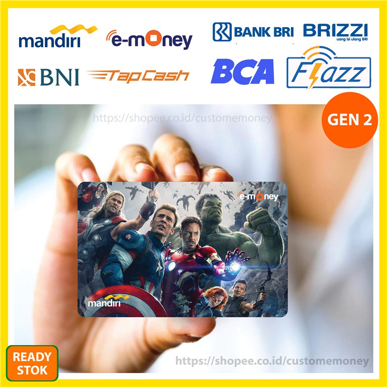 KARTU EMONEY SUPERHERO 15 AVENGERS ETOLL E-MONEY MANDIRI FLAZZ BCA GEN 2 TAPCASH BNI BRIZZI - 1 SISI