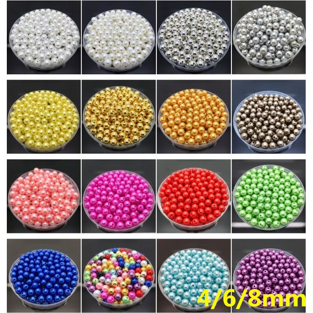 Manik-Manik Mutiara Bulat Bahan ABS Ukuran 4 / 6 / 8mm Untuk Membuat Perhiasan DIY