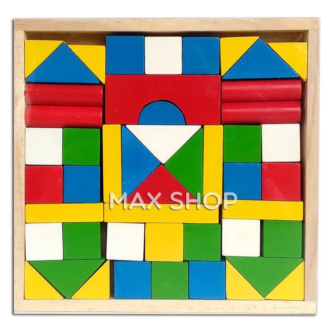Mainan Anak Balok Kayu - Wooden Block - Susun Rumah Dan Bangunan Kayu
